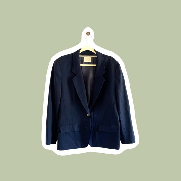 Vintage Navy Blue Wool Women's Blazer Pendleton - Picture 1 of 10